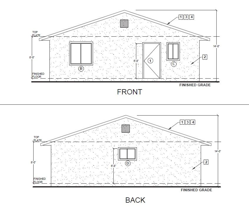 600 sq ft plan, elevations