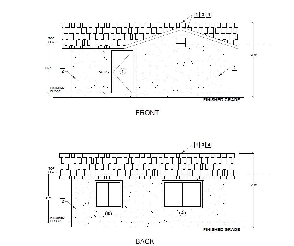 800 sq ft plan, elevations